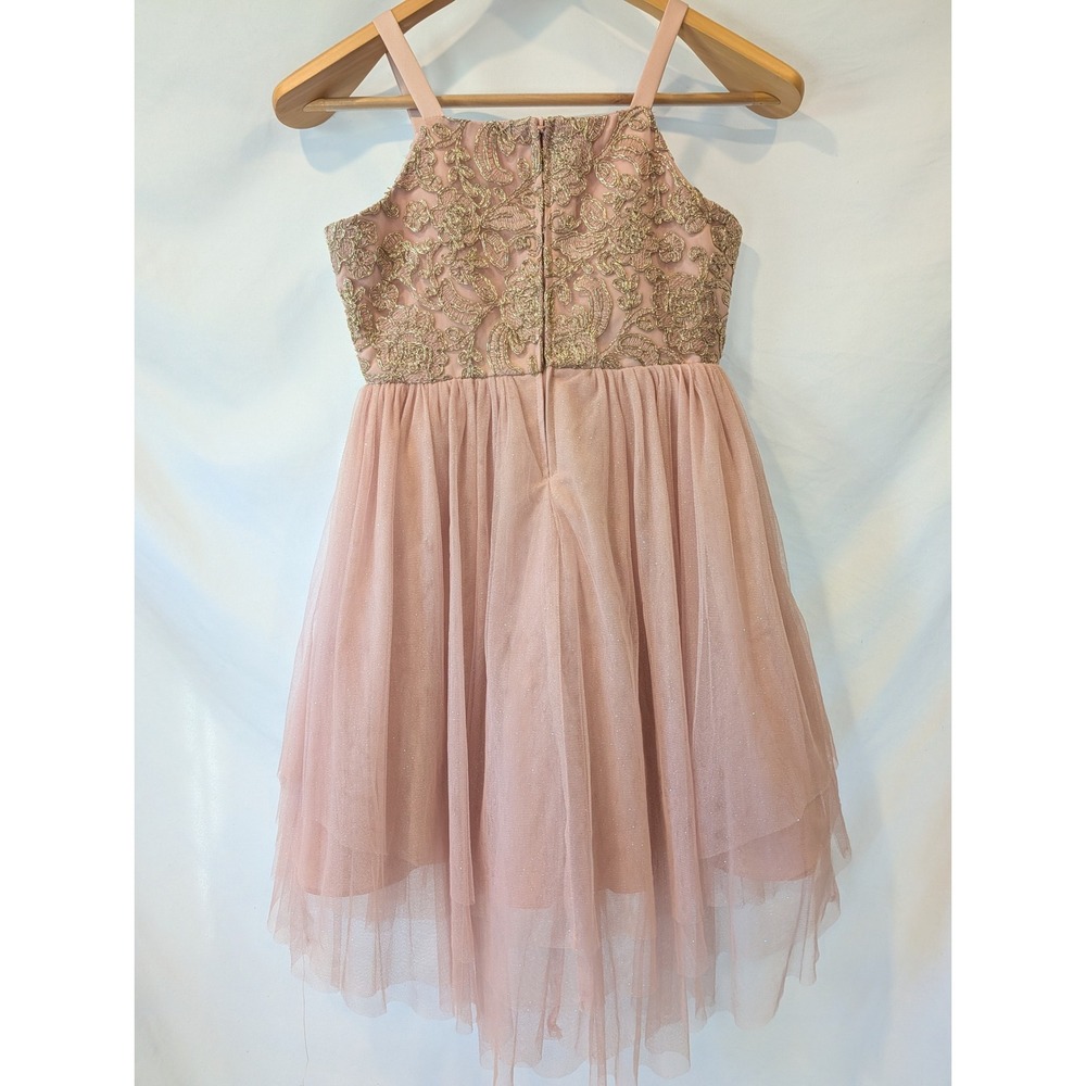 Rare Editions Girls Pink Gold Lace Tulle High Low Formal Dress Size 12 F427523 - Picture 4 of 6